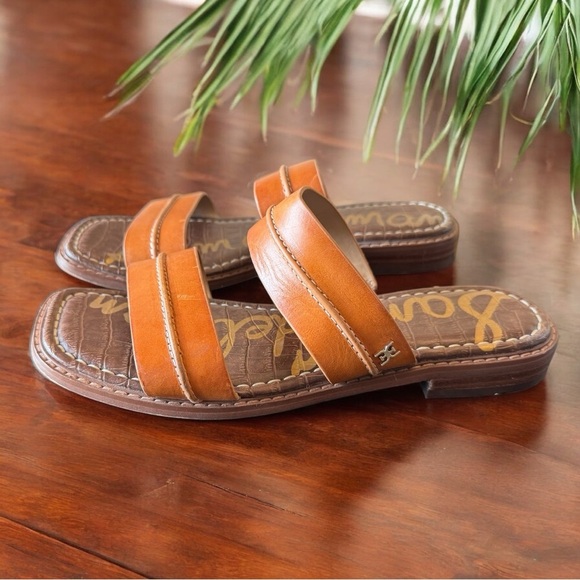 SOLD SAM EDELMAN Haydee Brown Leather Strappy Slide Sandals - Size 7.5M - Picture 5 of 9
